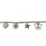 Gourmette en Acier Inoxydable – Charms Cœur, Fleur, Étoile et Papillon Gourmette en Acier Inoxydable – Charms Cœur, Fleur, Étoile et Papillon