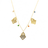 Collier Doré Main de Fatma & Pierres Colorées Collier Doré Main de Fatma & Pierres Colorées
