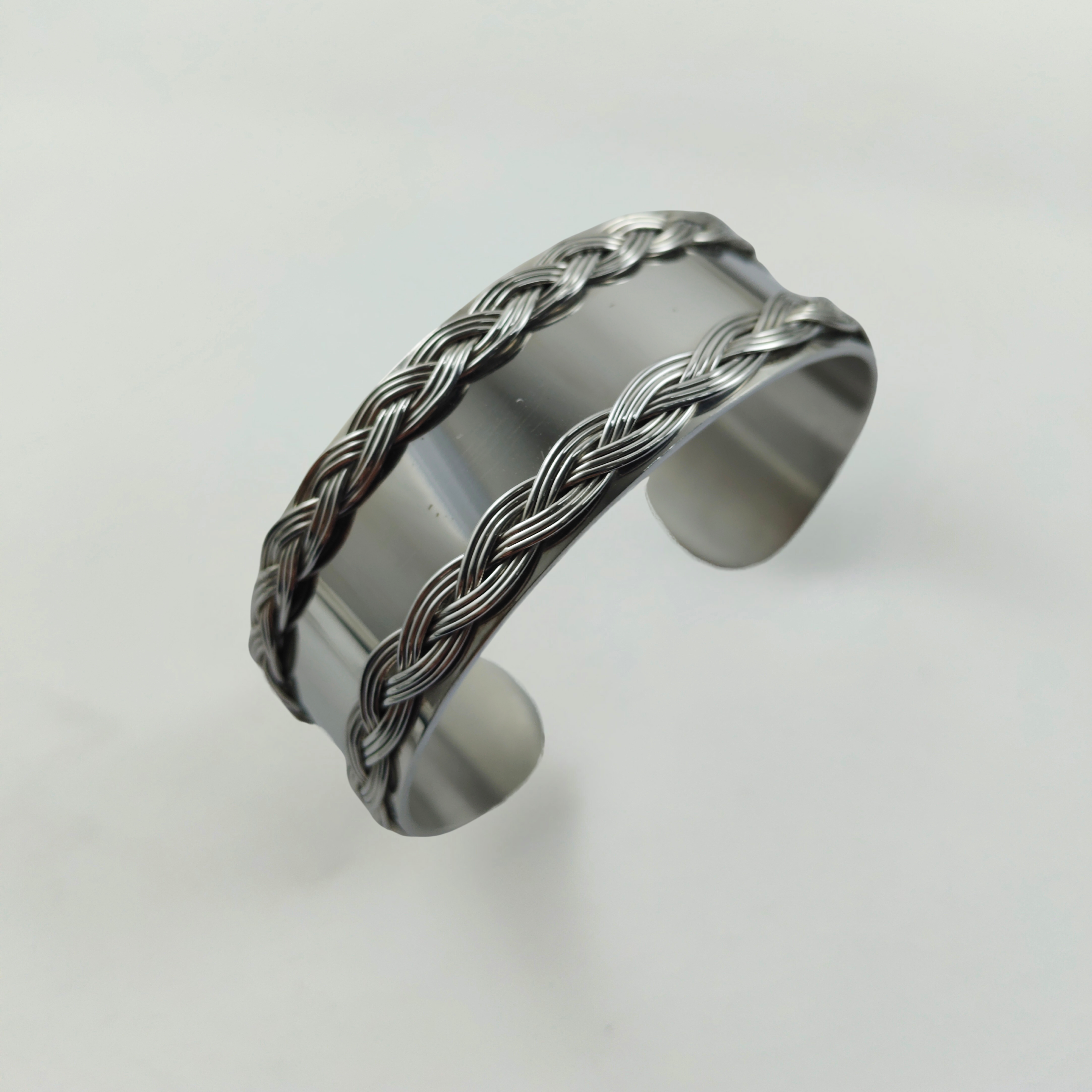 JONC ACIER  inoxydable  2 BANDES TRESSEES JONC ACIER  inoxydable  2 BANDES TRESSEES