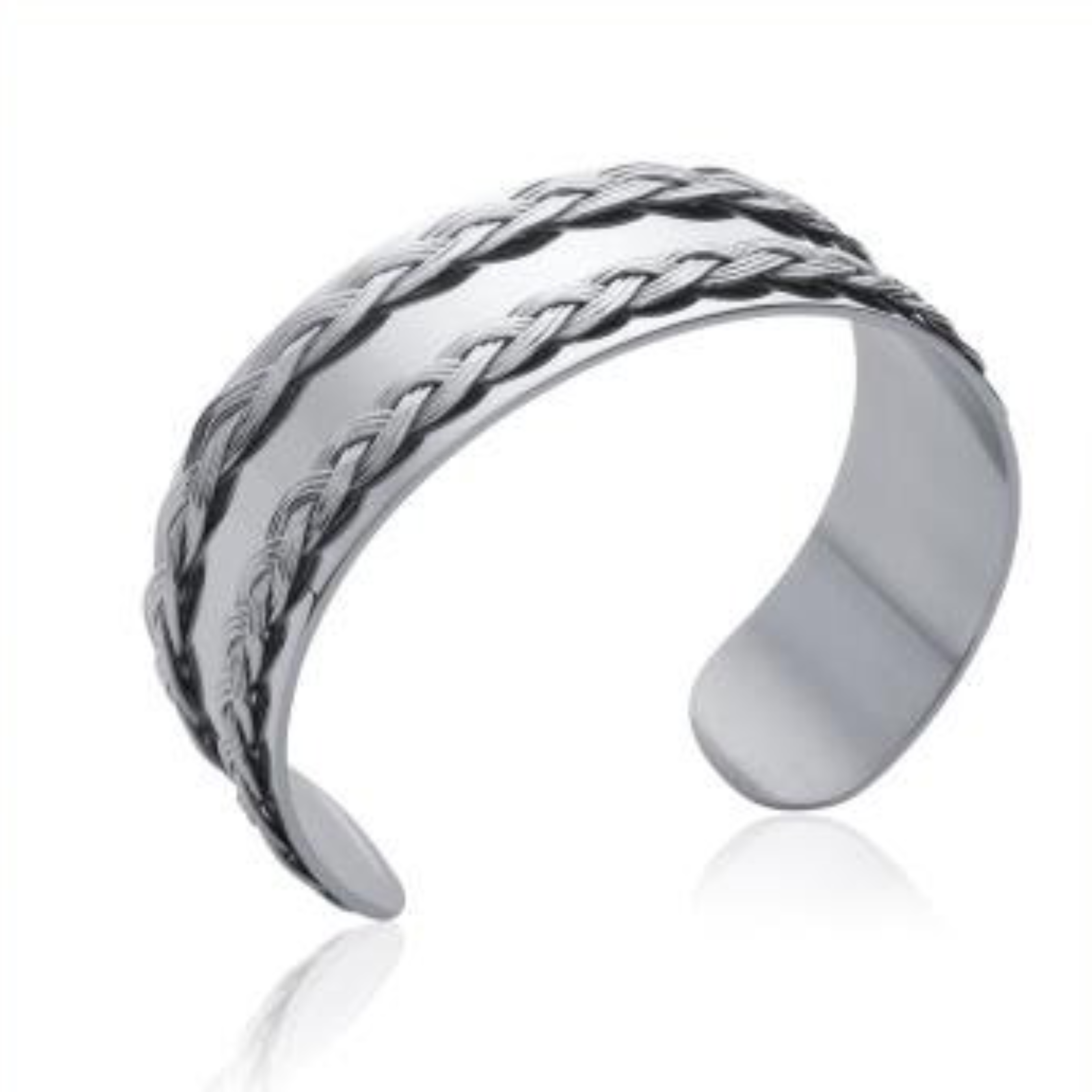 JONC ACIER  inoxydable  2 BANDES TRESSEES JONC ACIER  inoxydable  2 BANDES TRESSEES
