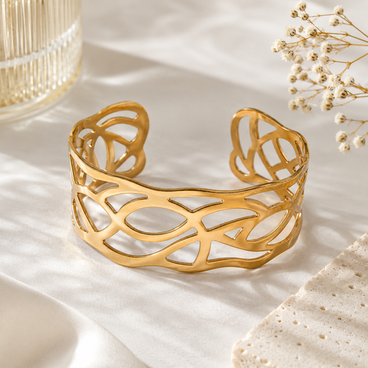 Bracelet Manchette Doré Élégance Moderne – Acier Inoxydable Femme | CN