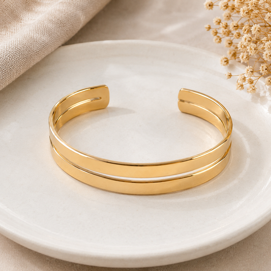 Bracelet Manchette Double Ligne Doré – Acier Inoxydable Femme | CN
