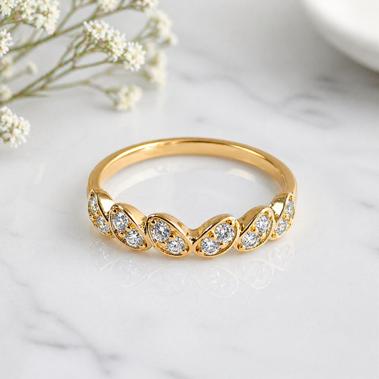 Bague Xuping Plaqué Or Feuilles Cristal Élégance Raffinée