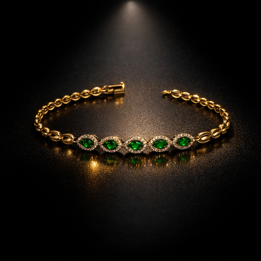 Gourmette Xuping Émeraude Royale – Plaqué Or Haute Qualité