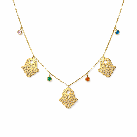 Collier Multi Main de Fatma Dorée – Charme & Protection Colorée