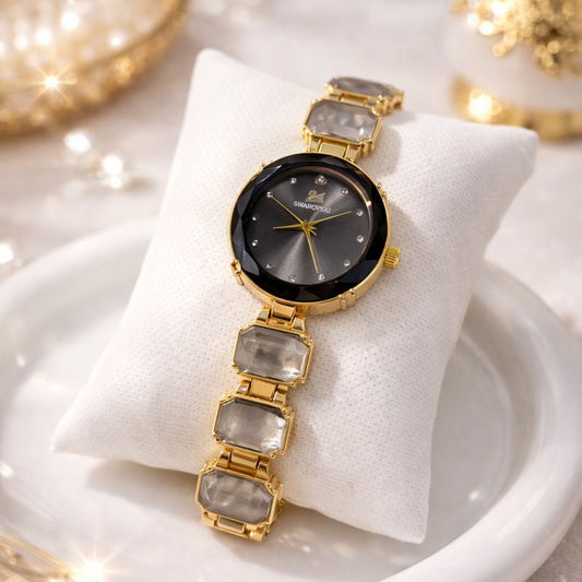 Montre Femme Dorée Élégance Cristalline – Bracelet Bijou Raffiné