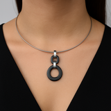 Collier Design Cercle Noir & Acier Inoxydable Collier Design Cercle Noir & Acier Inoxydable