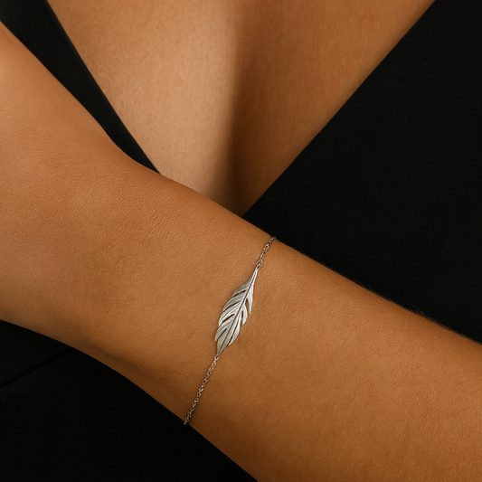 Gourmette en Acier Inoxydable – Motif Plume