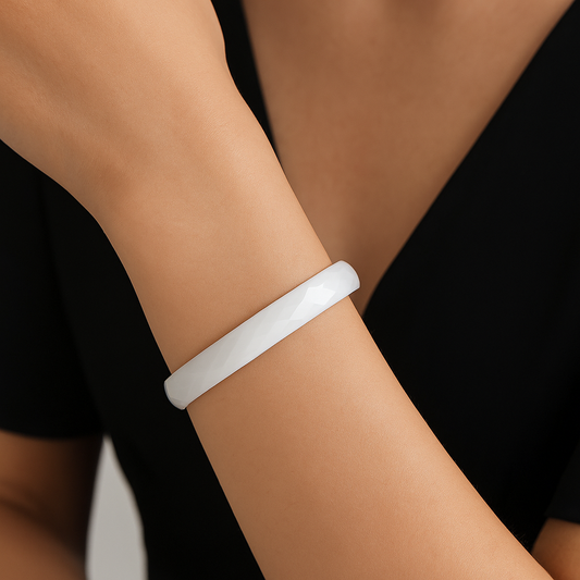 Bracelet Jonc Blanc Facetté Diamètre 65MM En Pure Céramique