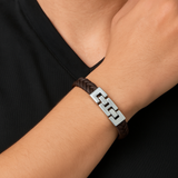 Bracelet en cuir tressé et acier pour homme Bracelet en cuir tressé et acier pour homme
