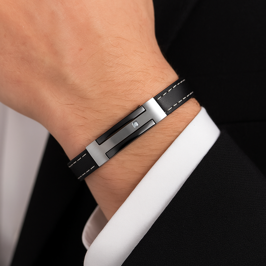 Bracelet pour homme cuir et acier Inoxydable