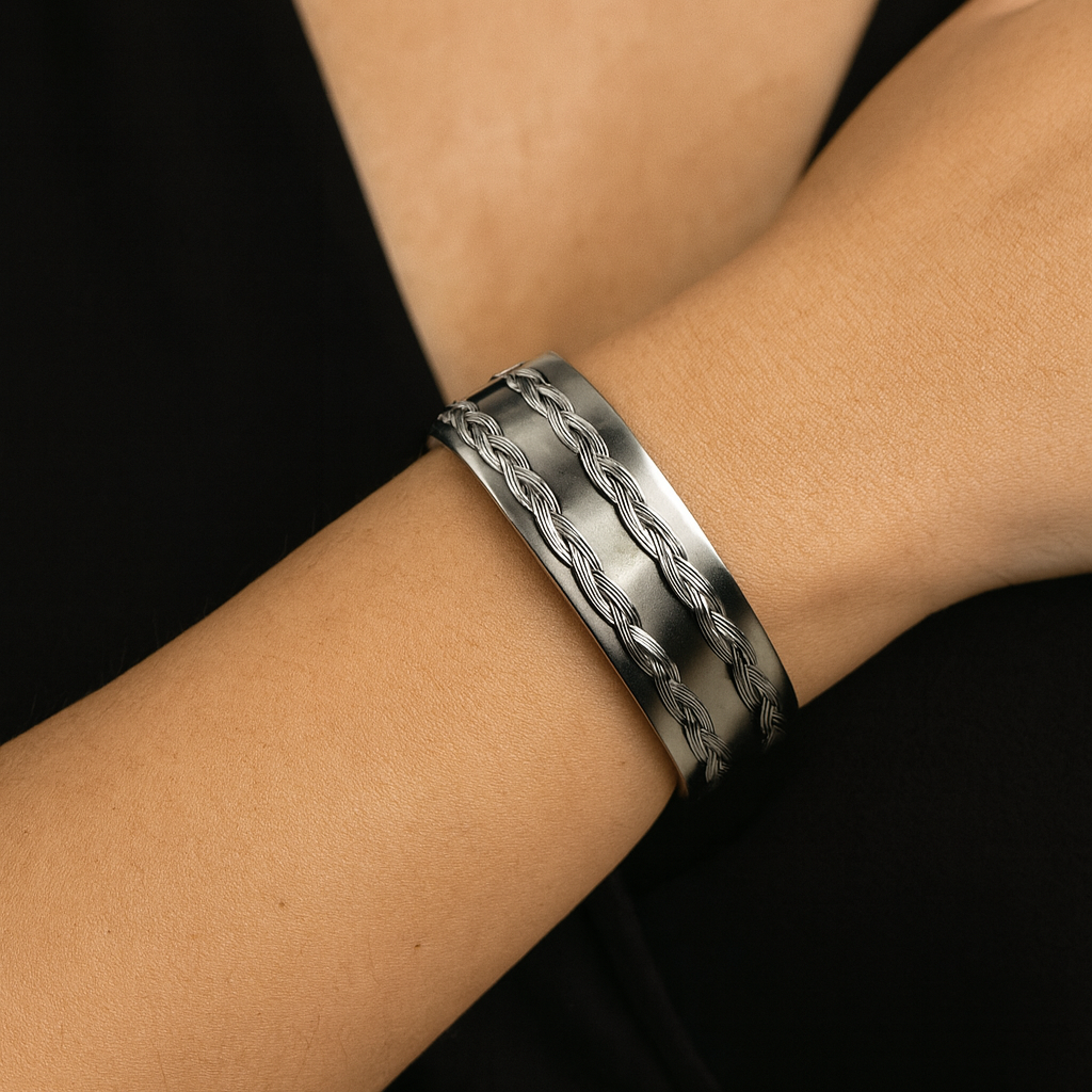 JONC ACIER  inoxydable  2 BANDES TRESSEES JONC ACIER  inoxydable  2 BANDES TRESSEES