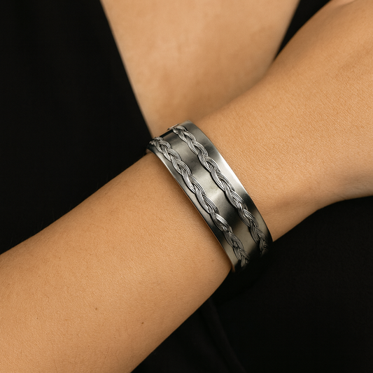 JONC ACIER  inoxydable  2 BANDES TRESSEES