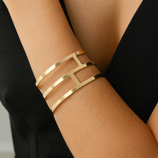 Bracelet manchette géométrique en acier inoxydable  doré