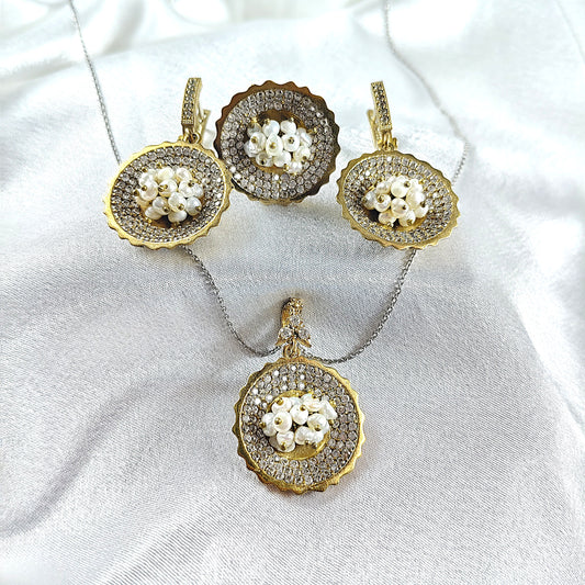Parure “Éclat Perlé” en Argent & Bronze