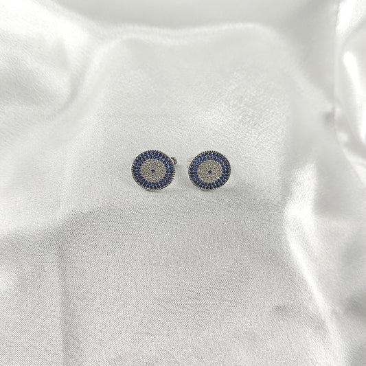 Boucles d’Oreilles “Œil Protecteur” en Argent et Oxydes Bleus