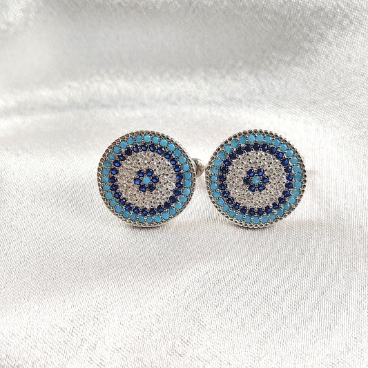 Boucles d’Oreilles “Œil Protecteur” en Argent et Zircons Bleus