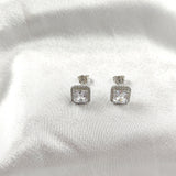 Boucles d’Oreilles Carrées Halo en Argent 925 Boucles d’Oreilles Carrées Halo en Argent 925