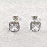 Boucles d’Oreilles Carrées Halo en Argent 925 Boucles d’Oreilles Carrées Halo en Argent 925