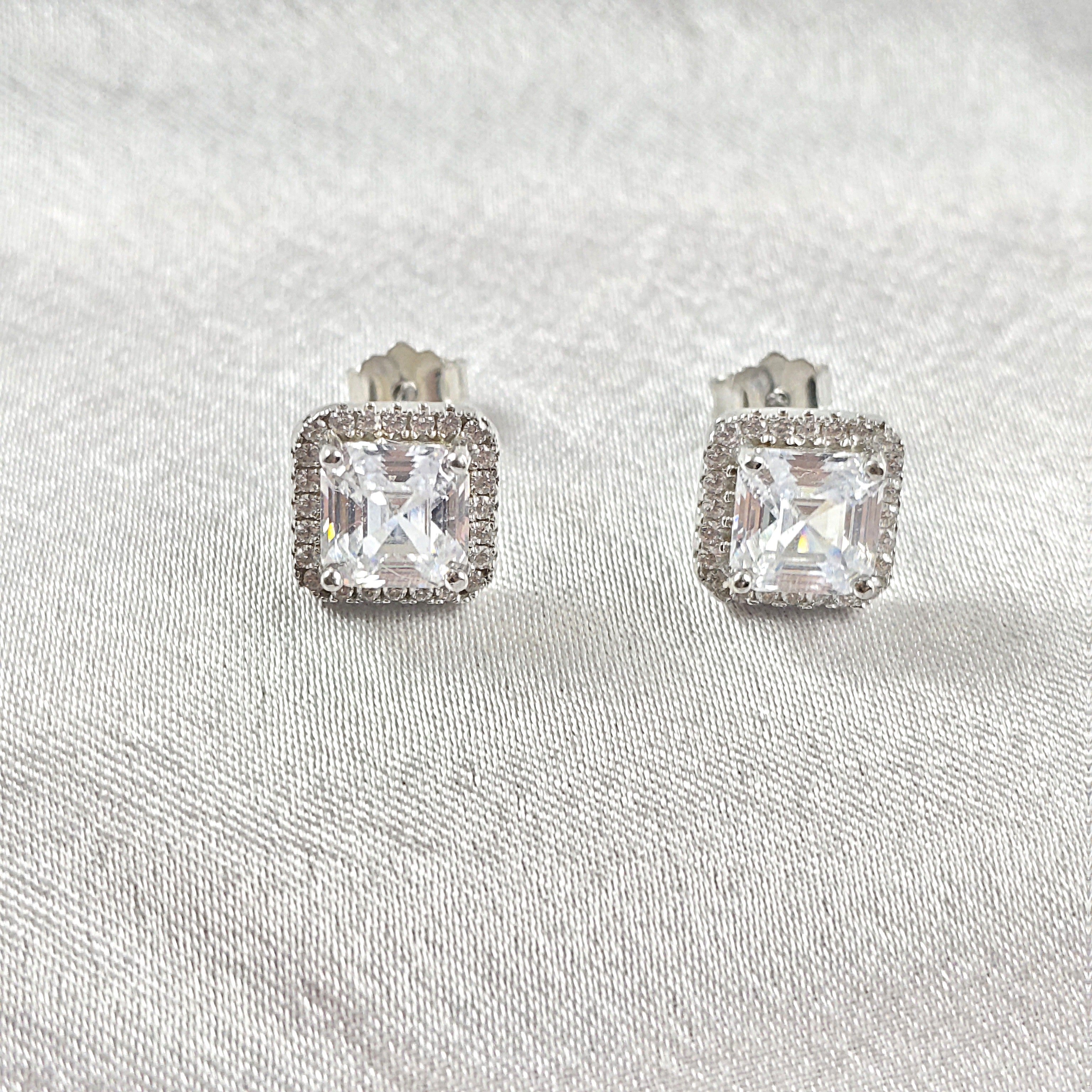 Boucles d’Oreilles Carrées Halo en Argent 925 Boucles d’Oreilles Carrées Halo en Argent 925