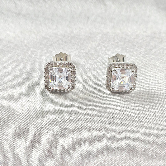 Boucles d’Oreilles Carrées Halo en Argent 925
