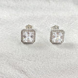 Boucles d’Oreilles Carrées Halo en Argent 925 Boucles d’Oreilles Carrées Halo en Argent 925