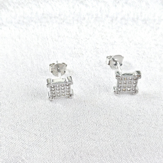 Boucles d’Oreilles Carrées Pavées en Argent 925
