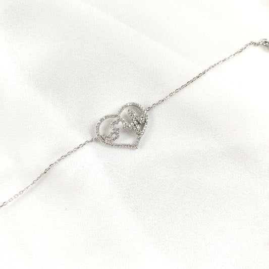 Gourmette en Argent 925 avec Double Cœur Entrelacé