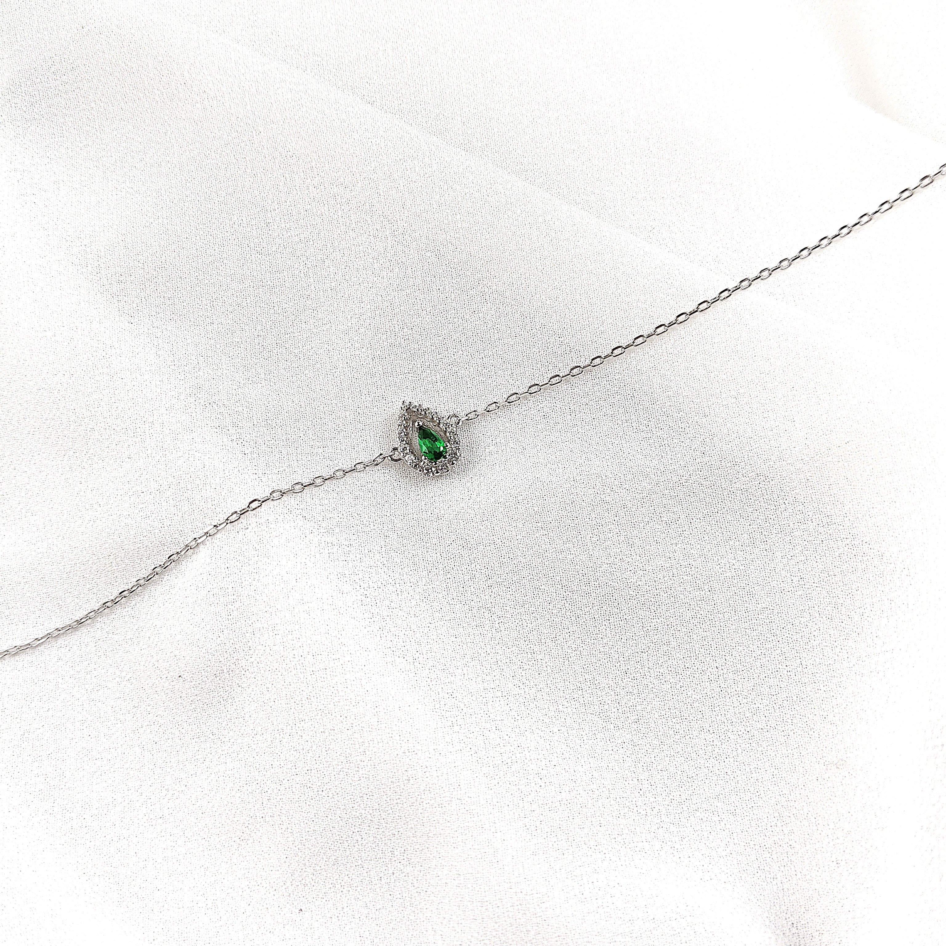 Gourmette en Argent 925 avec Goutte Émeraude Gourmette en Argent 925 avec Goutte Émeraude