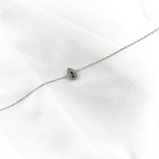Gourmette en Argent 925 avec Goutte Émeraude