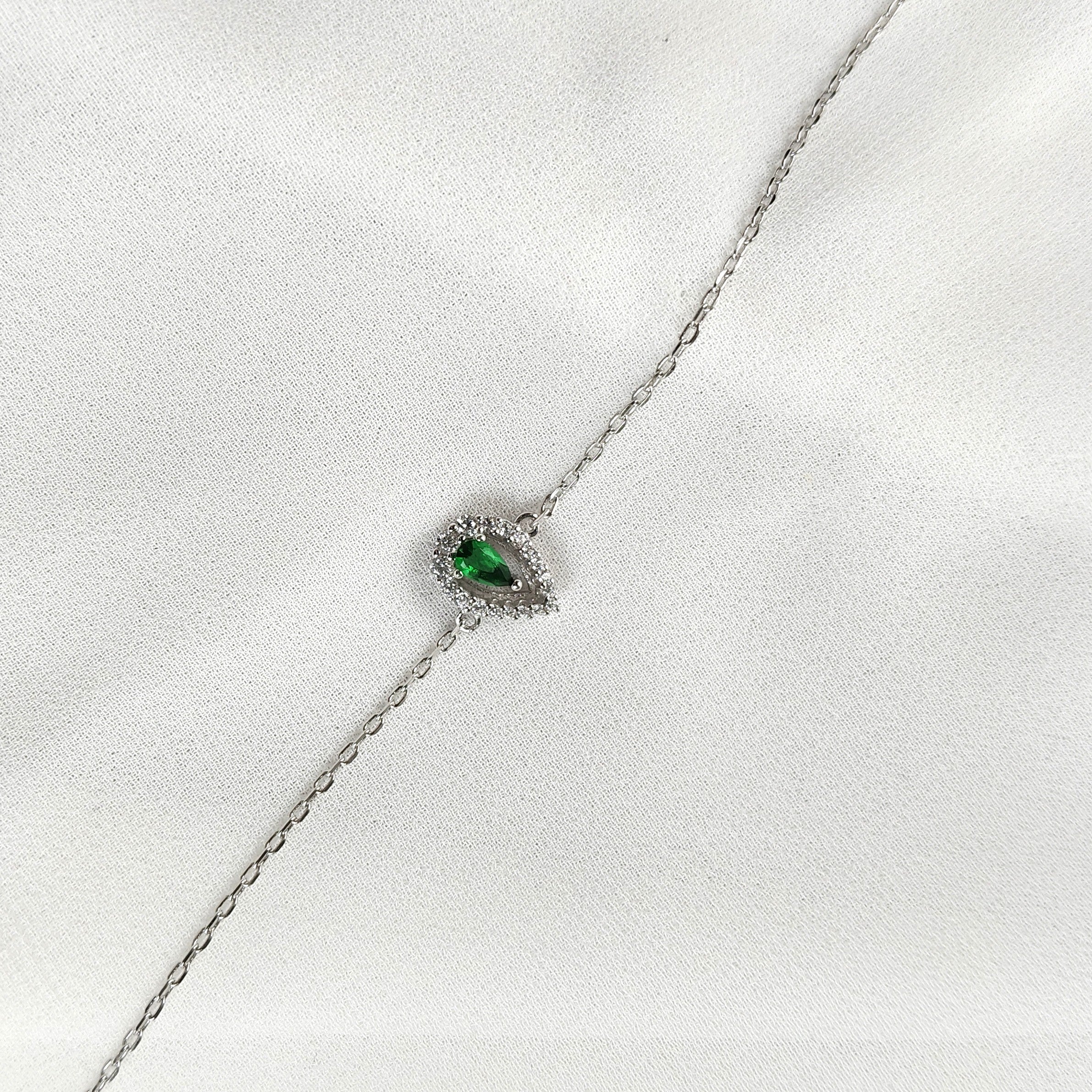 Gourmette en Argent 925 avec Goutte Émeraude Gourmette en Argent 925 avec Goutte Émeraude