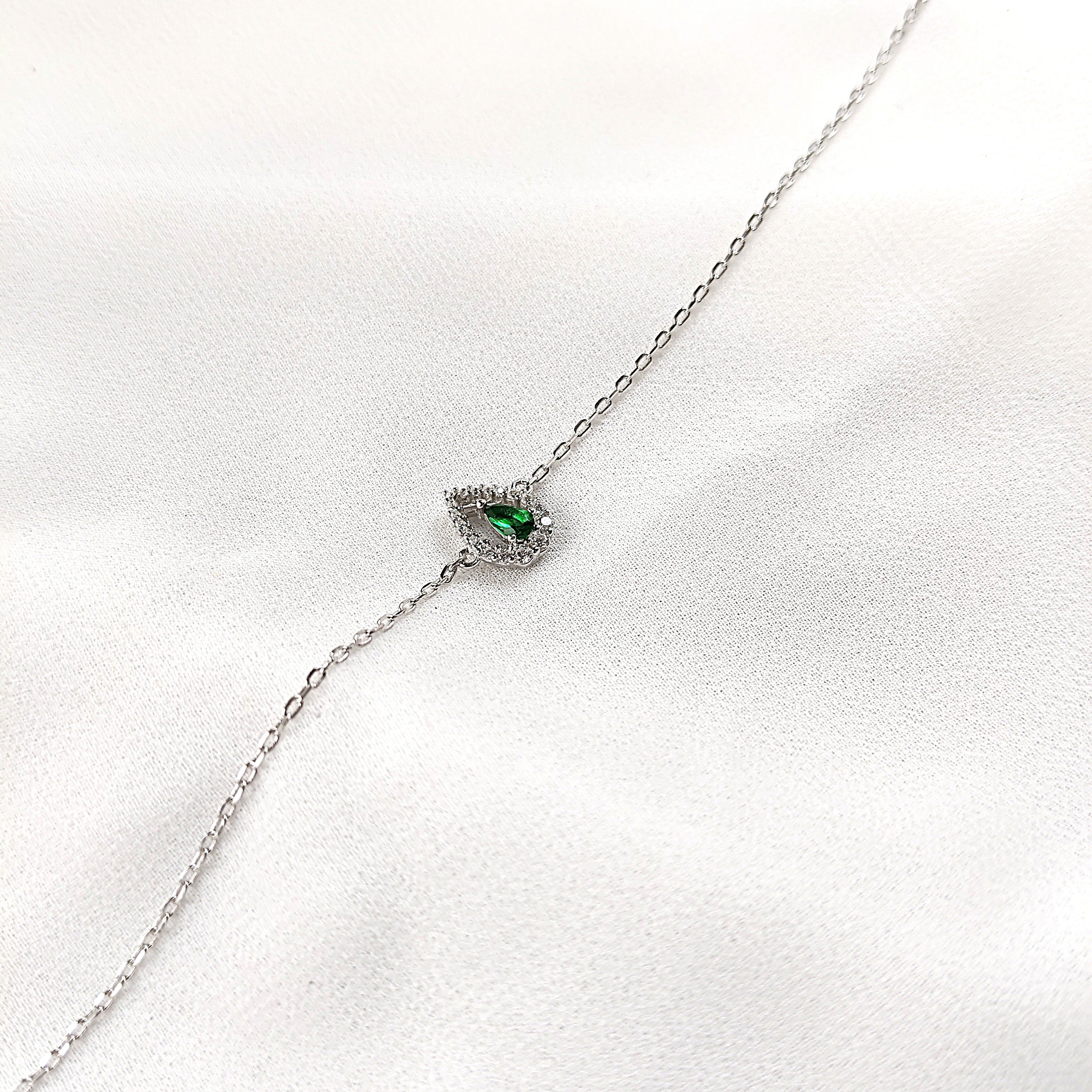 Gourmette en Argent 925 avec Goutte Émeraude Gourmette en Argent 925 avec Goutte Émeraude