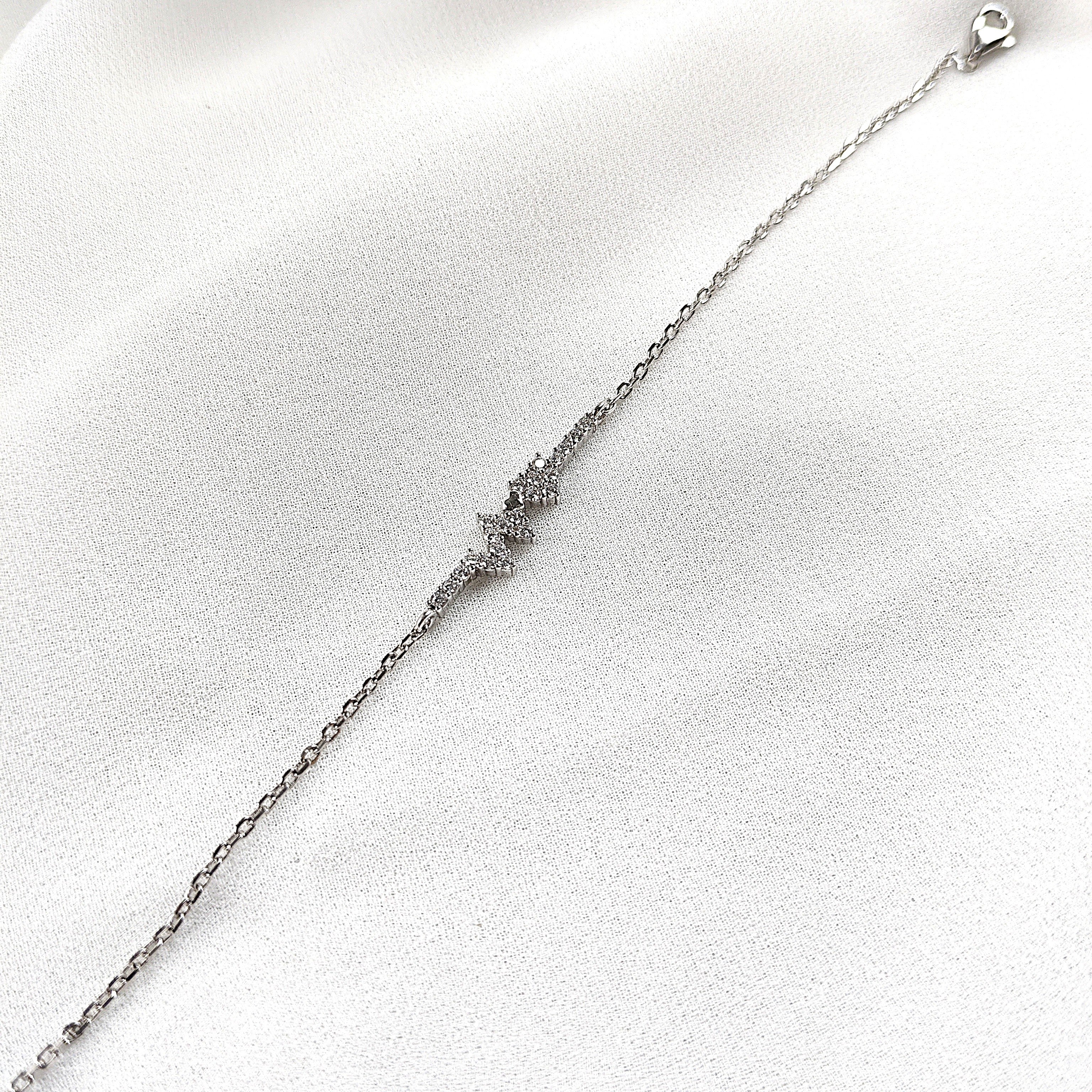 Gourmette en Argent 925 Motif Éclair Pavé de Zircons Gourmette en Argent 925 Motif Éclair Pavé de Zircons