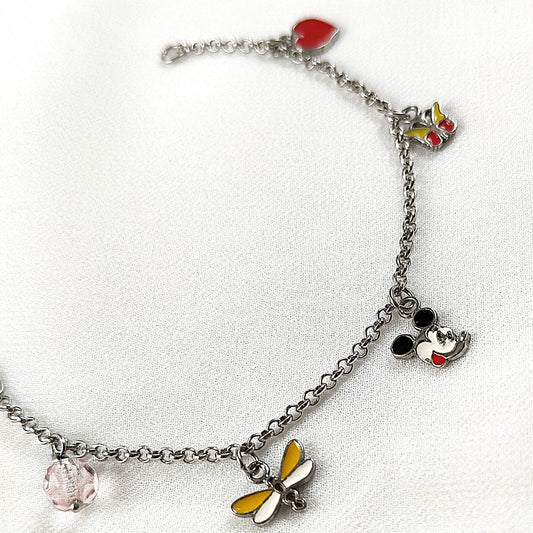 Gourmette en Argent 925 avec Breloques Ludiques Émaillées 🌸🦋✨