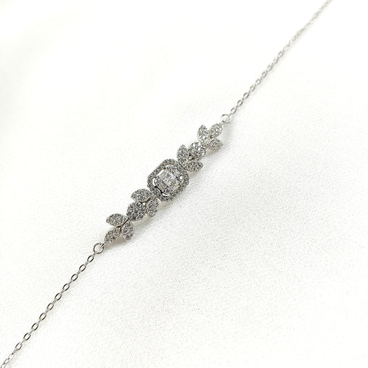 Gourmette en Argent 925 Motif Floral et Zircons