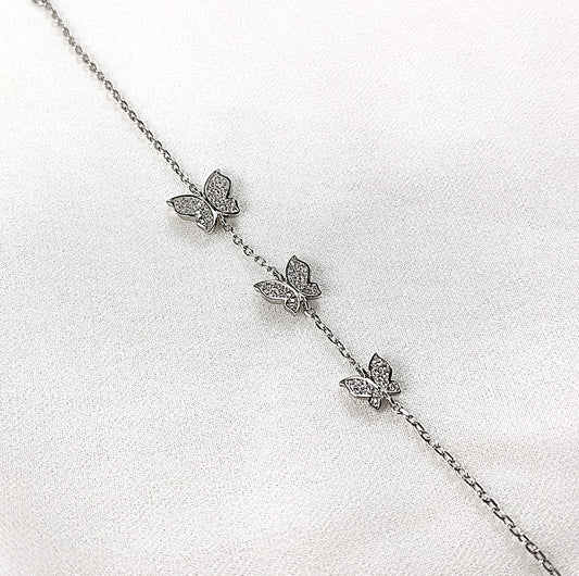 Gourmette en Argent 925 Papillons Pavés de Zircons