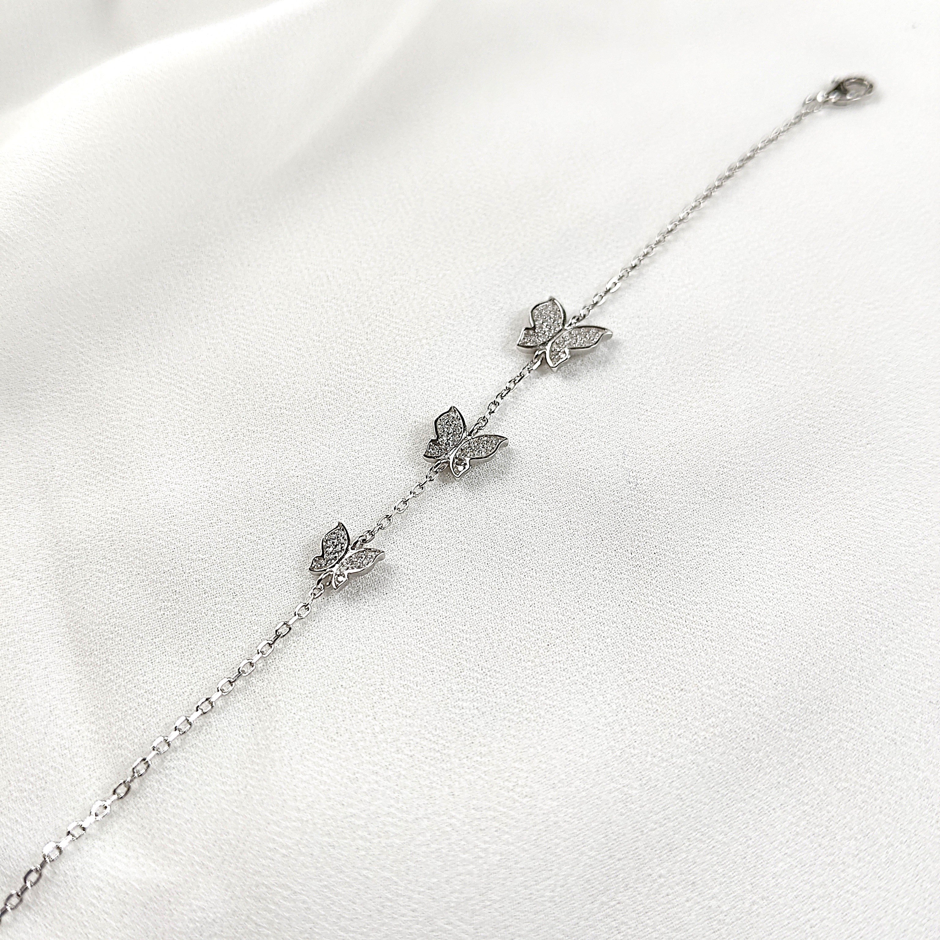 Gourmette en Argent 925 Papillons Pavés de Zircons Gourmette en Argent 925 Papillons Pavés de Zircons