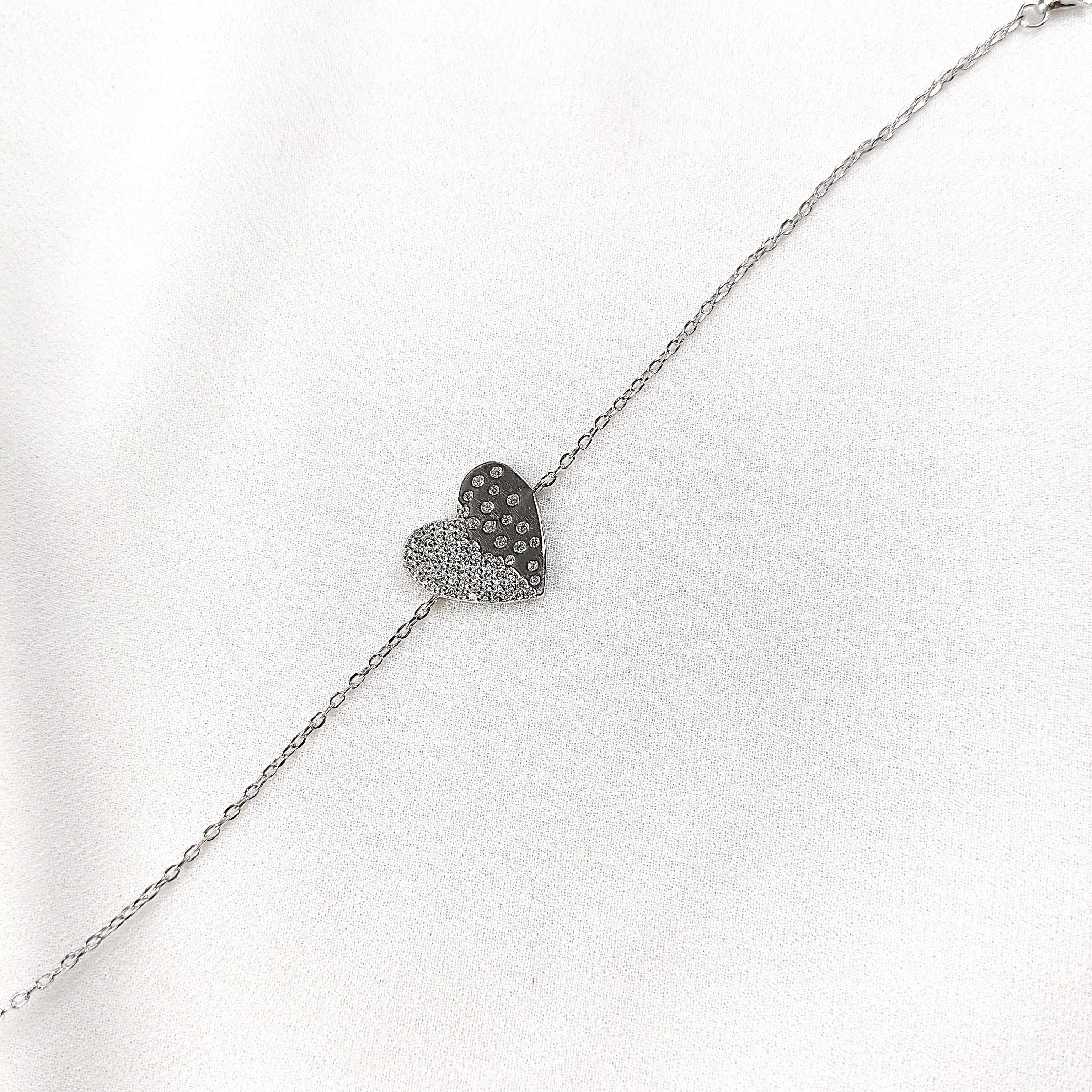Gourmette en Argent 925 Cœur Bicolore Pavé de Zircons Gourmette en Argent 925 Cœur Bicolore Pavé de Zircons