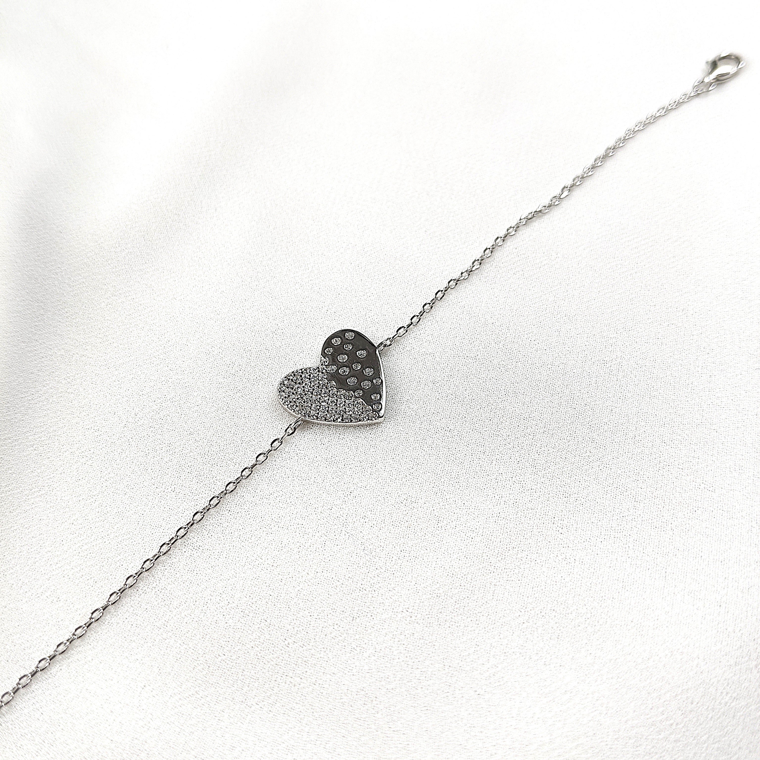 Gourmette en Argent 925 Cœur Bicolore Pavé de Zircons Gourmette en Argent 925 Cœur Bicolore Pavé de Zircons