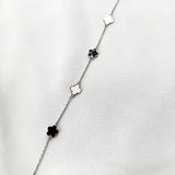Gourmette en Argent 925 Trèfles Nacre et Onyx Gourmette en Argent 925 Trèfles Nacre et Onyx