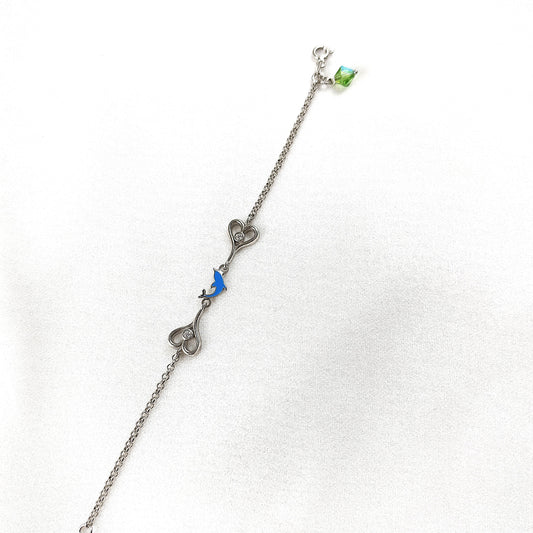 Gourmette en Argent 925 avec Oiseaux et Cœurs Cristallisés 🕊️💙✨