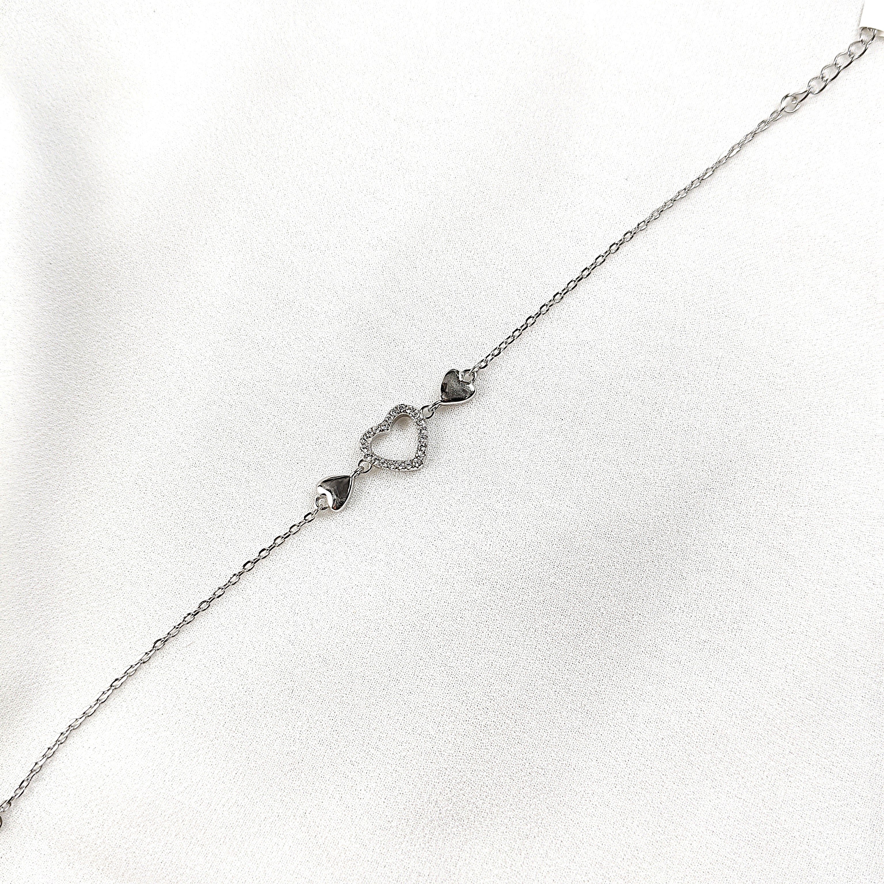 Gourmette en Argent 925 Cœur Cristallisé Élégant Gourmette en Argent 925 Cœur Cristallisé Élégant