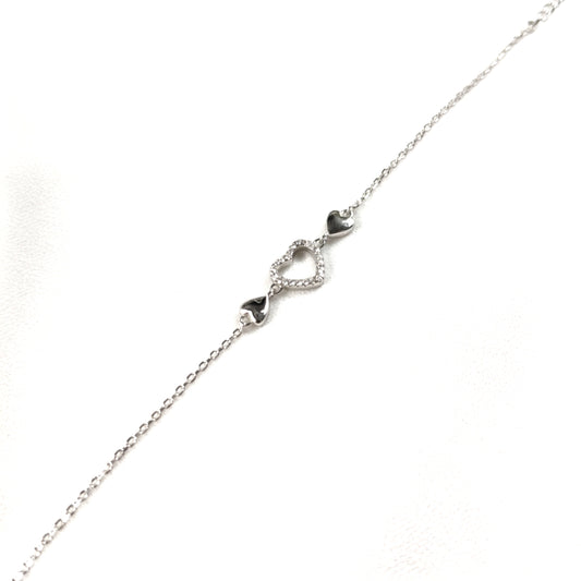 Gourmette en Argent 925 Cœur Cristallisé Élégant
