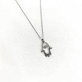 Chaîne en Argent 925 Pendentif Main de Fatma (Hamsa) Cristallisée Chaîne en Argent 925 Pendentif Main de Fatma (Hamsa) Cristallisée