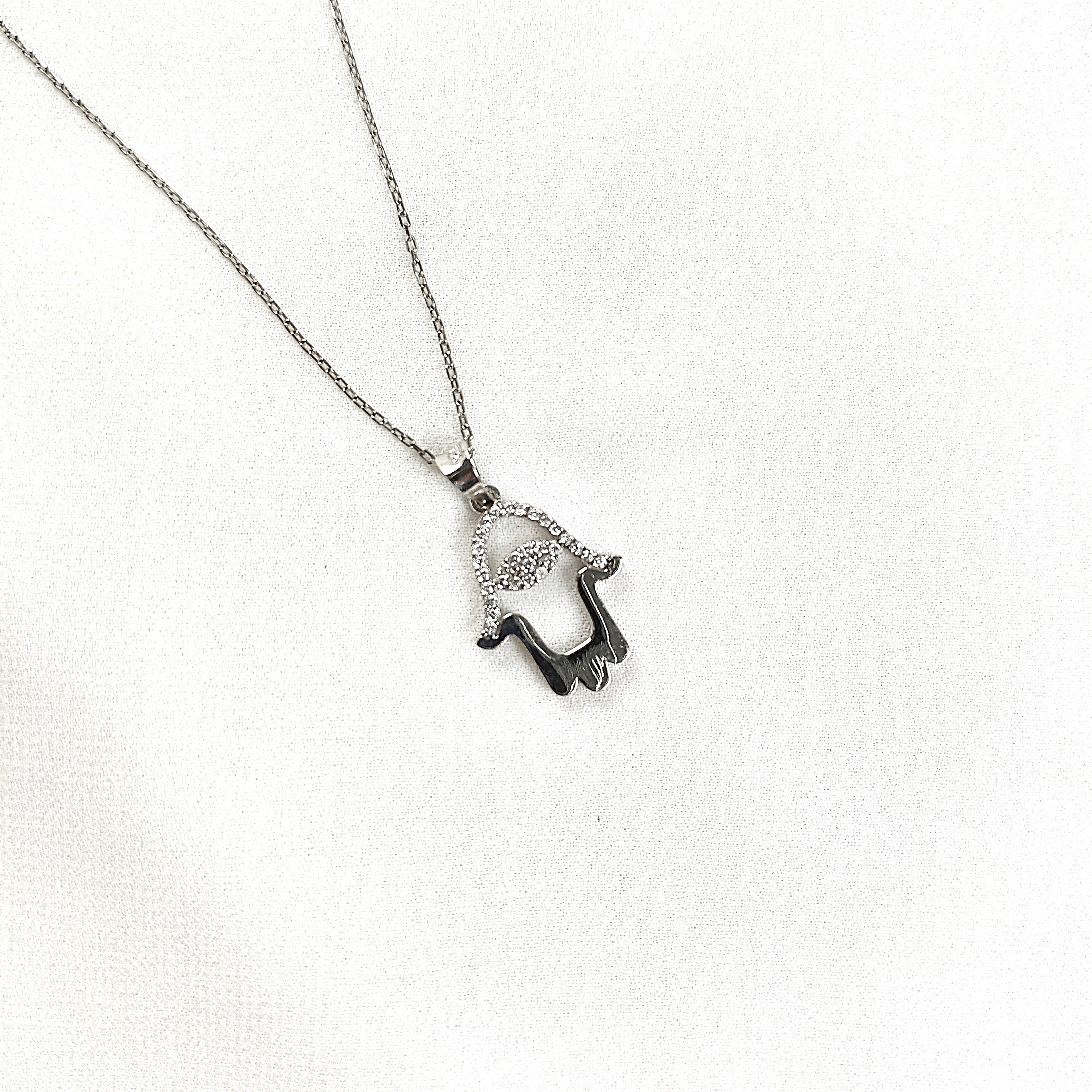 Chaîne en Argent 925 Pendentif Main de Fatma (Hamsa) Cristallisée Chaîne en Argent 925 Pendentif Main de Fatma (Hamsa) Cristallisée