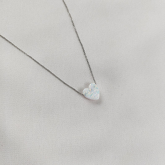 Chaîne en Argent 925 avec Pendentif Cœur Blanc Opalescent