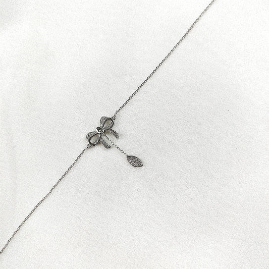 Gourmette en Argent 925 avec Noeud Papillon et Pendentif Goutte