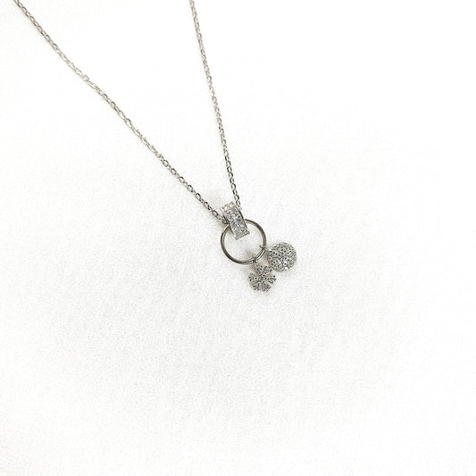 Chaîne en Argent 925 avec Pendentifs Cercle & Trèfle Zircon