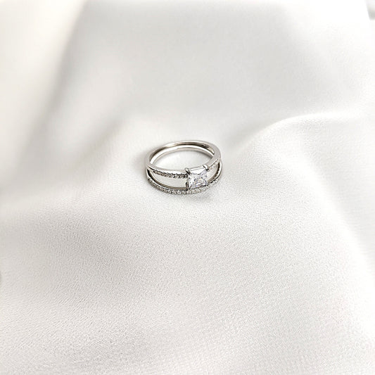 Bagues Alliance & Solitaire en Argent 925 Plaqué Rhodium – Pierre Carrée Zircon