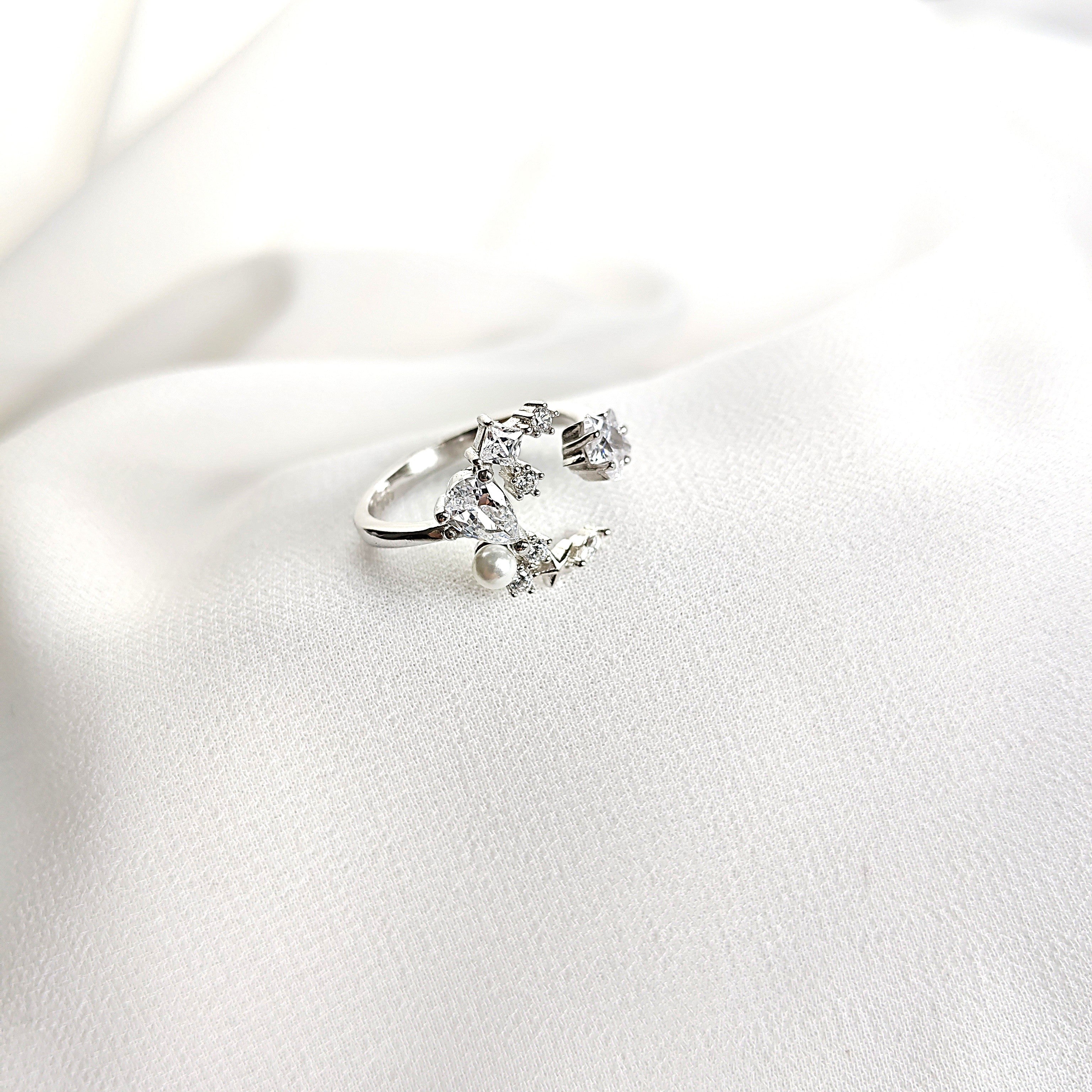 Bague Argent 925 Ouverte avec Zirconium et Perle Élégante Bague Argent 925 Ouverte avec Zirconium et Perle Élégante